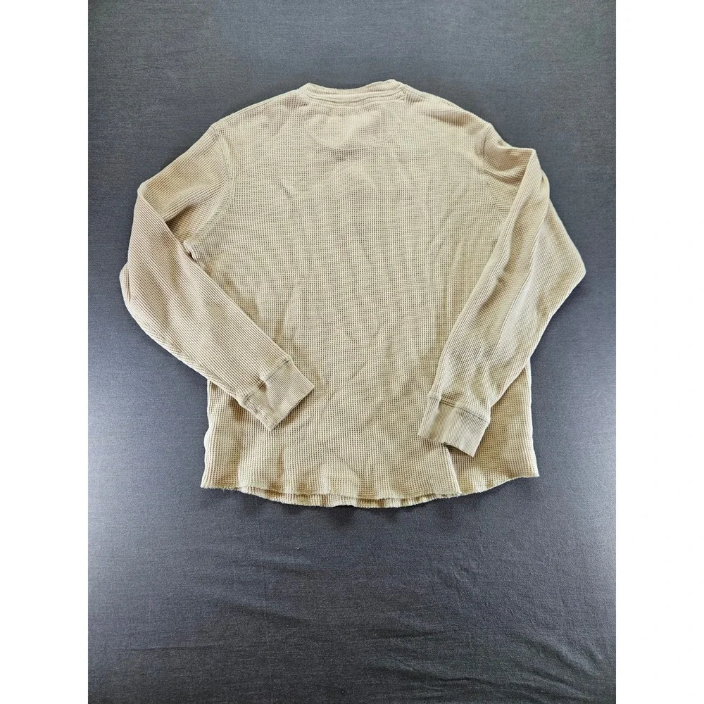 Levis Mens Henley Shirt Large Cream Waffle Knit Thermal Long Sleeve Red Tab